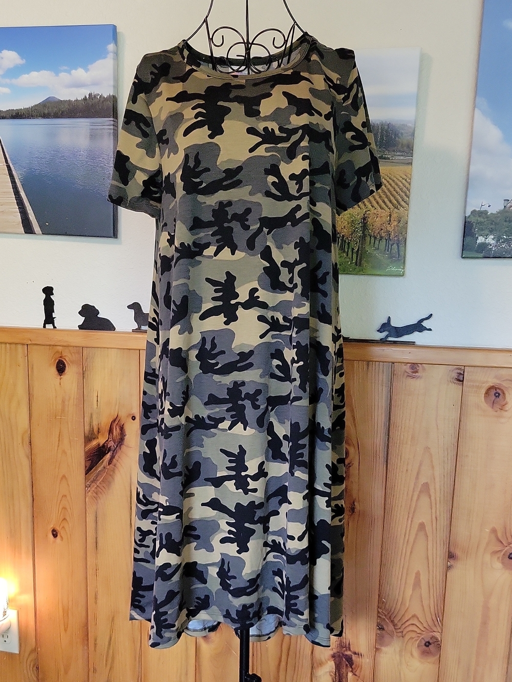 LuLaRoe Camo A-Line Dress - Olive, Black, Gray